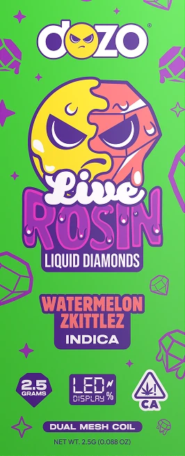 DOZO Live Rosin Liquid Diamonds pack, Watermelon Zkittlez indica